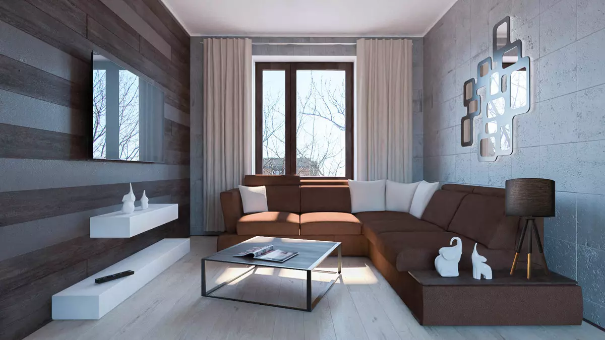 Dnevni boravak u stilu minimalizma (88 fotografija): Unutarnja dizajnerska dvorana u redovnom stanu u modernom minimalističkom stilu, dekoracija dnevnog boravka u Hruščekvi 9656_67