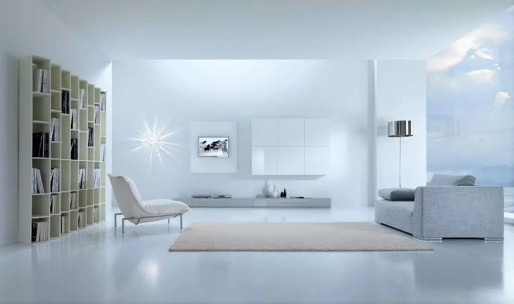 Dnevni boravak u stilu minimalizma (88 fotografija): Unutarnja dizajnerska dvorana u redovnom stanu u modernom minimalističkom stilu, dekoracija dnevnog boravka u Hruščekvi 9656_80