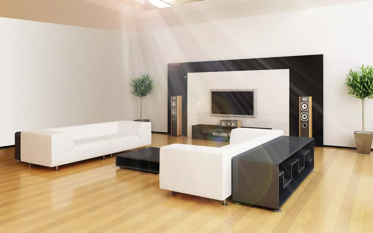 Dnevna soba v stilu minimalizma (88 fotografij): Notranja oblikovalska dvorana v rednem stanovanju v sodobnem minimalističnem slogu, dekoracijo dnevne sobe v Khrushchevka 9656_81