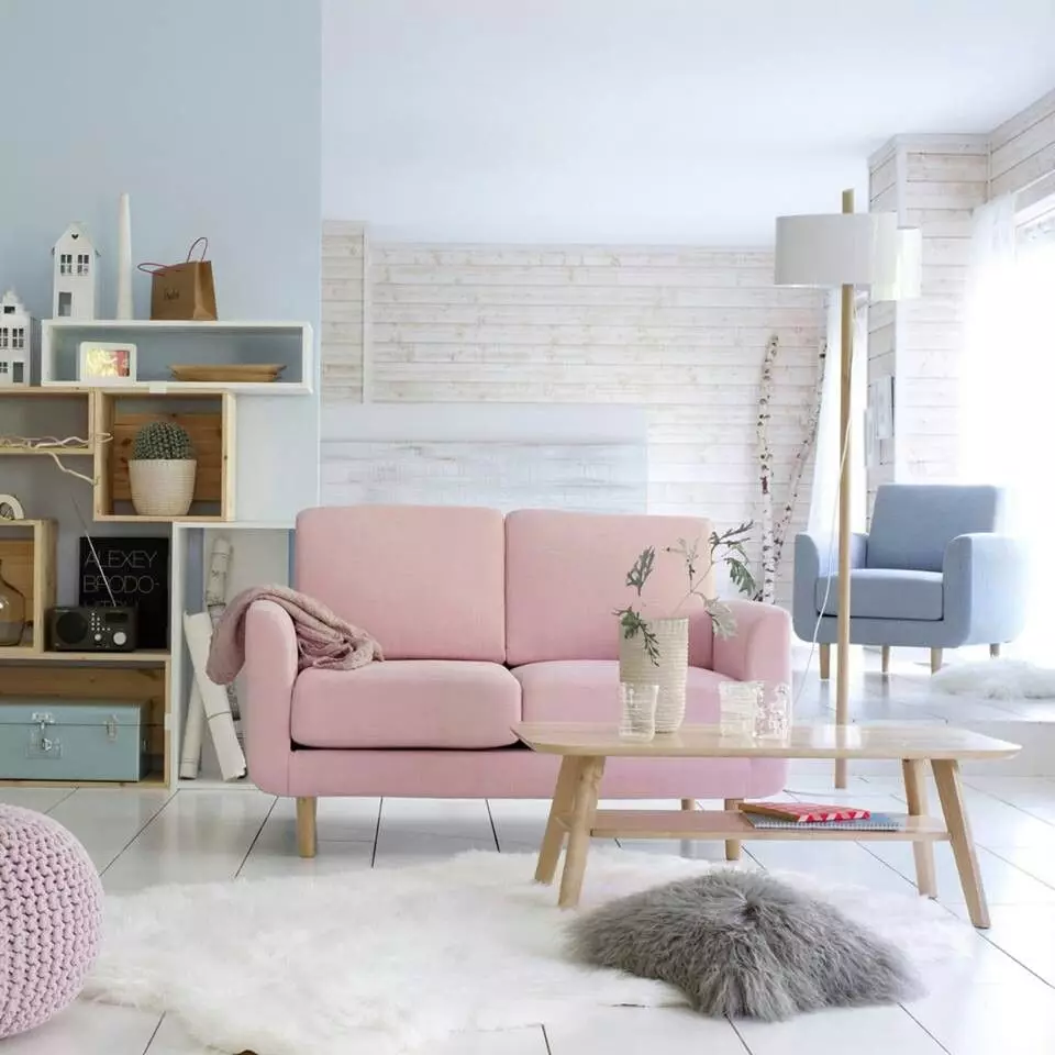 Sala de estar en estilo escandinavo (58 fotos): deseño de interiores do pequeno salón e grandes salas no apartamento e casa de campo, estreitas salas de estar brancas e outras opcións 9658_25