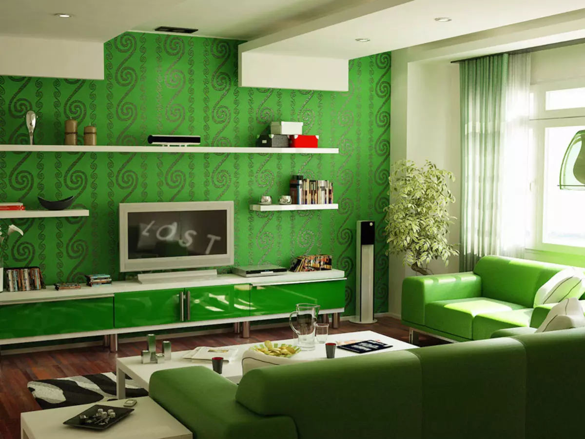Интерьер гостиной в зеленых тонах