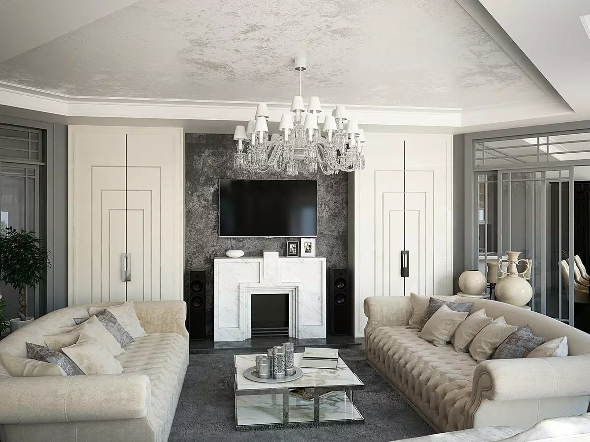 在新古典主义风格的客厅（60张照片）：室内设计15平方米的明亮室。 M在新古典主义风格中，在客厅里的胸部选择 9676_16