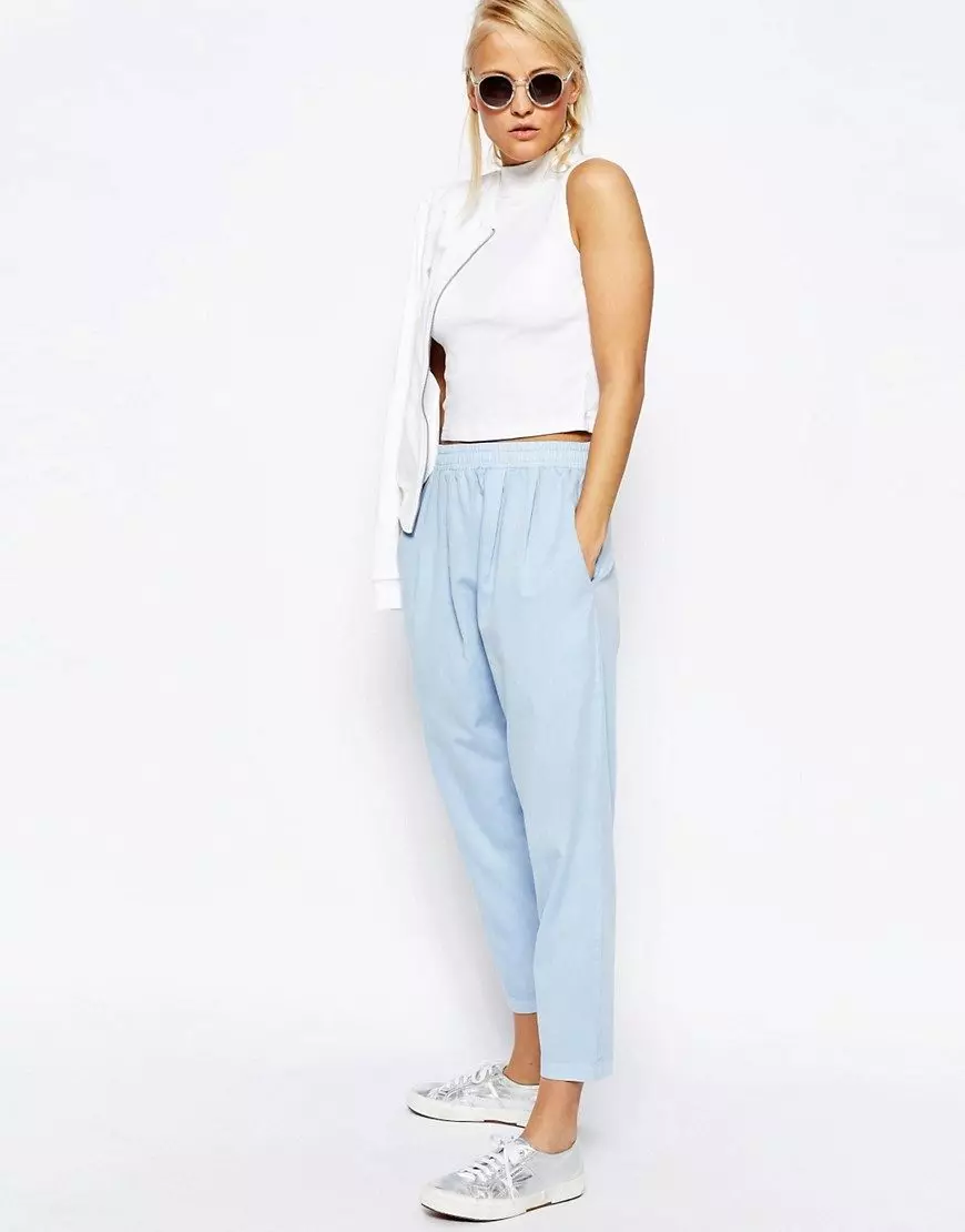 Apa yang Harus Memakai Biru Celana 2021 (109 Foto): Biru Cerah dan Biru Tua, Model Bergaya Wanita 967_27