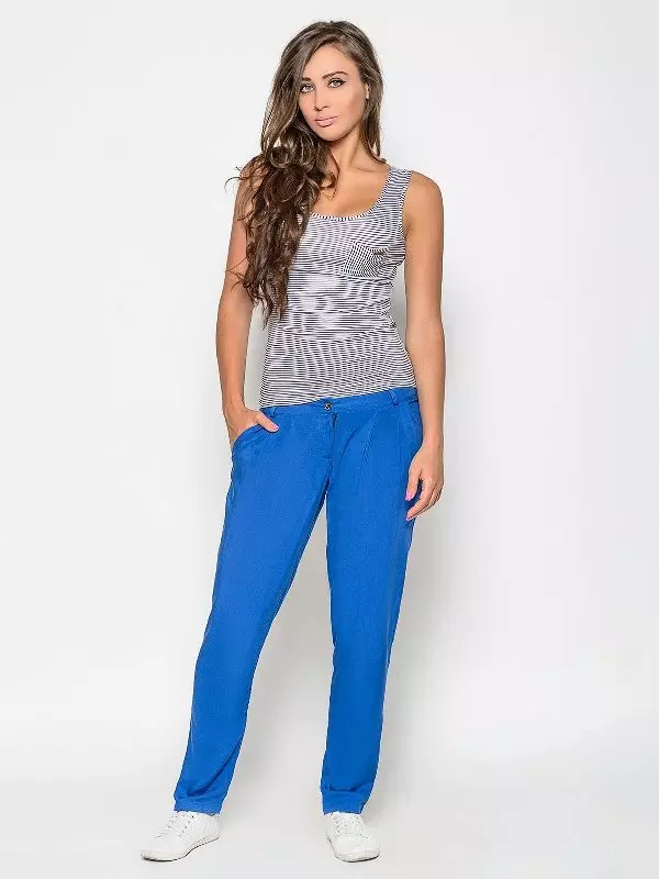 Какво да носите сини панталони 2021 (109 снимки): ярки и тъмносини, женски стилни модели 967_45