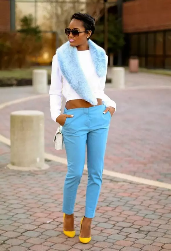 Blue Pants 2021 (109 사진)을 착용하는 것 : 밝고 진한 파란색, 여성 세련된 모델 967_81