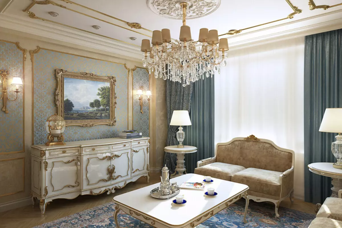 Вітальня в класичному стилі (88 фото): дизайн інтер'єру залу в стилях сучасна і американська класика, красиві вітальні в світлих тонах, вибір картин в кімнату 9681_10