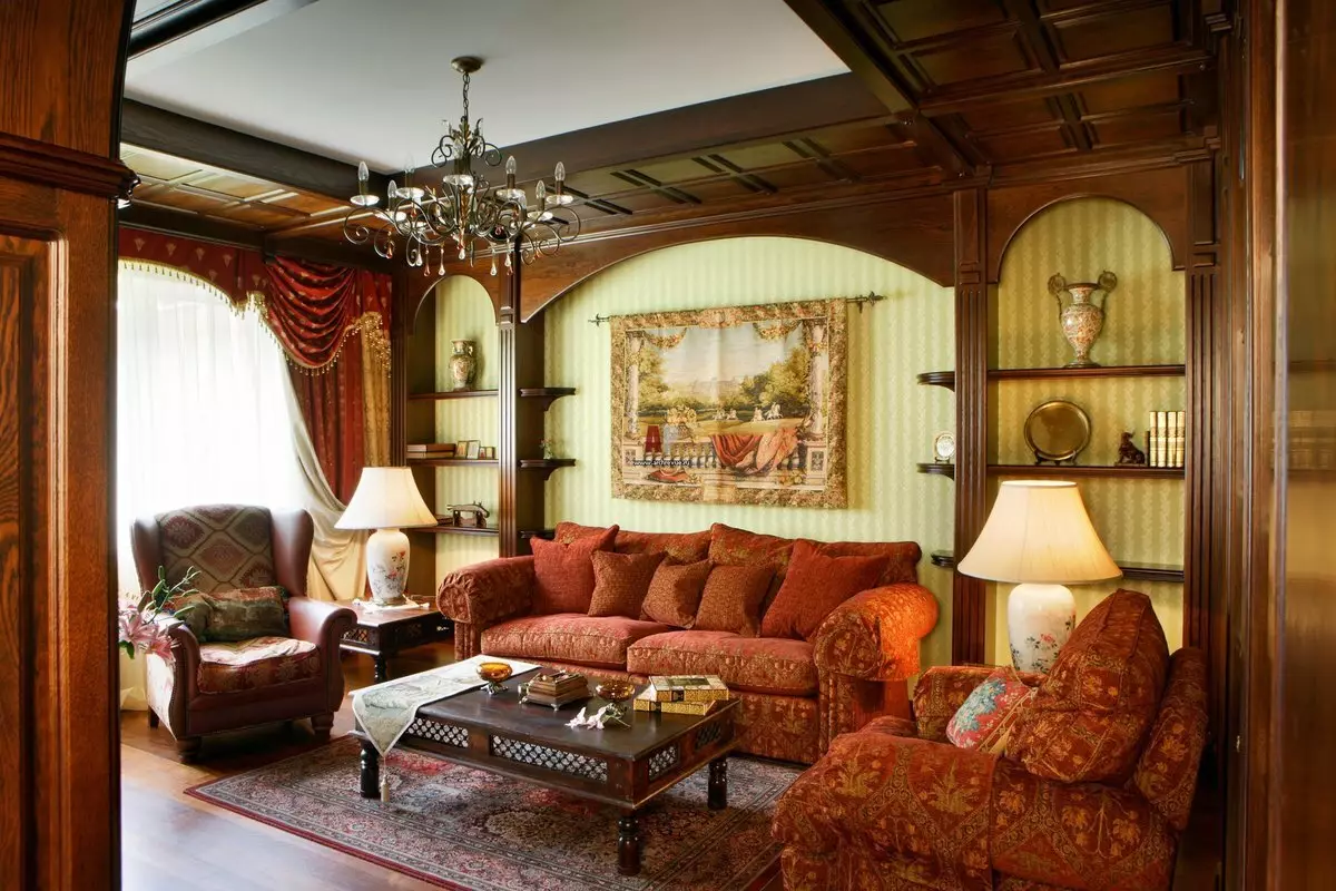 Ruang tamu klasik (88 Poto): Desain interior di Stylocty sareng Amérika Klasika, Ringkap Kahirupan anu saé dina warna anu terang, milih lukisan di rohangan 9681_19