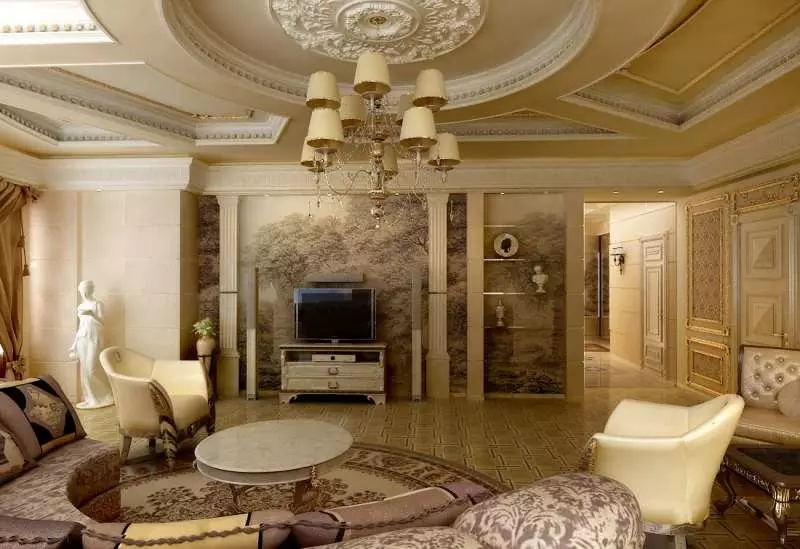 Soggiorno classico (88 foto): interior design in stili classici contemporanei e americani, bellissimi soggiorno in colori vivaci, scegliendo dipinti nella stanza 9681_28