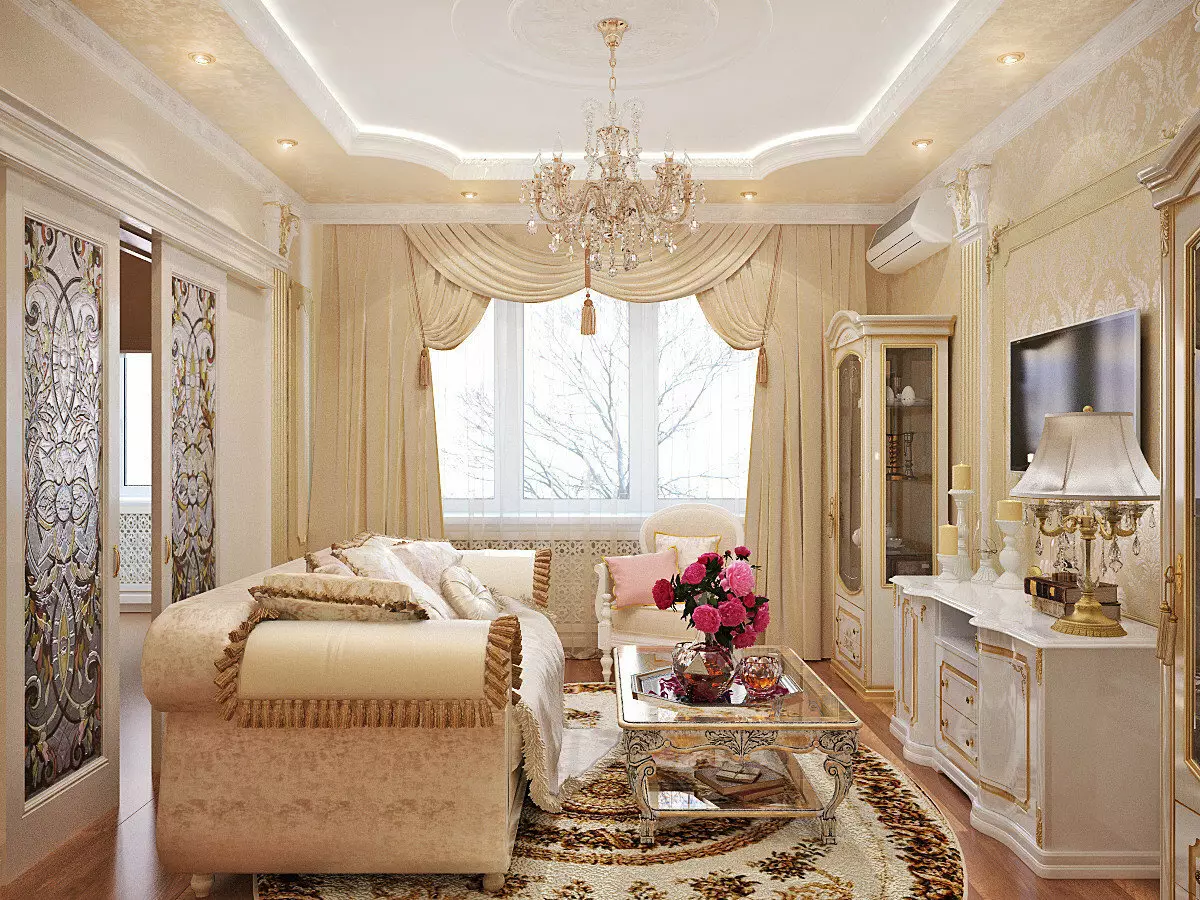 Soggiorno classico (88 foto): interior design in stili classici contemporanei e americani, bellissimi soggiorno in colori vivaci, scegliendo dipinti nella stanza 9681_34
