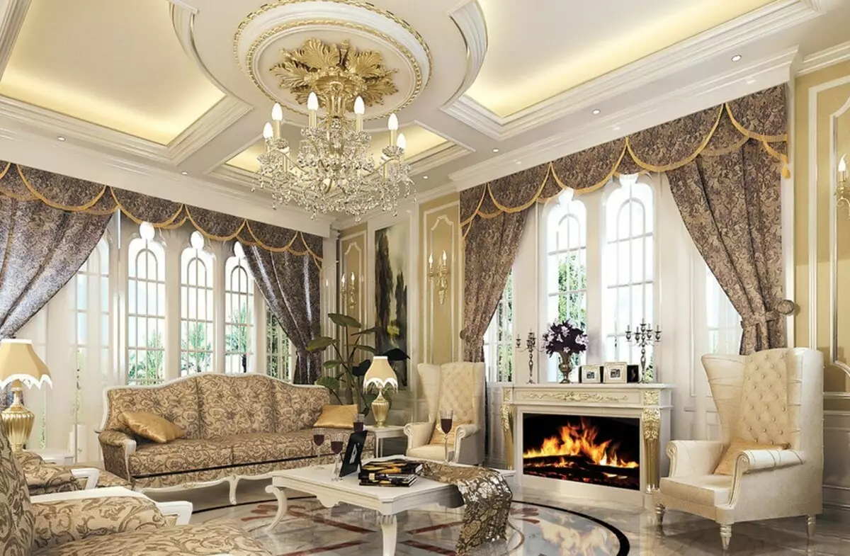Sala de estar clásica (88 fotos): Diseño de interiores en estilos Clásicos contemporáneos y americanos, hermosas salas de estar en colores brillantes, elección de pinturas en la habitación 9681_41