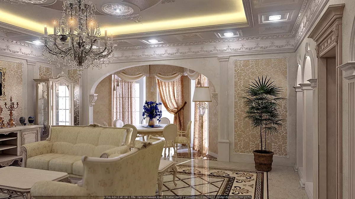 Ruang Living klasik (88 Foto): Desain interior ing gaya kontemporer lan kelas Amerika, kamar urip sing apik ing warna sing cerah, milih lukisan ing ruangan 9681_42