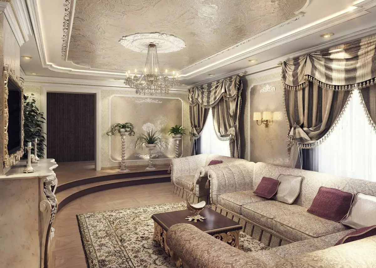 Soggiorno classico (88 foto): interior design in stili classici contemporanei e americani, bellissimi soggiorno in colori vivaci, scegliendo dipinti nella stanza 9681_43