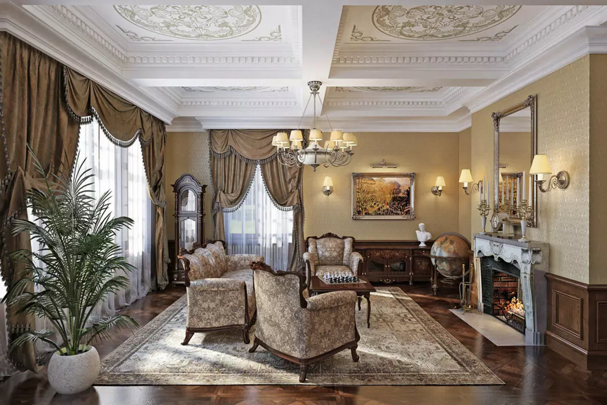 Classic Sala de estar (88 fotos): Design de interiores em estilos contemporâneos e americanos clássicos, belas salas de estar em cores brilhantes, escolhendo pinturas no quarto 9681_44