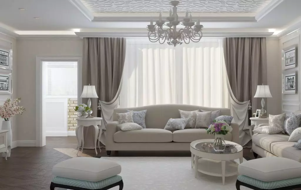 Soggiorno classico (88 foto): interior design in stili classici contemporanei e americani, bellissimi soggiorno in colori vivaci, scegliendo dipinti nella stanza 9681_50