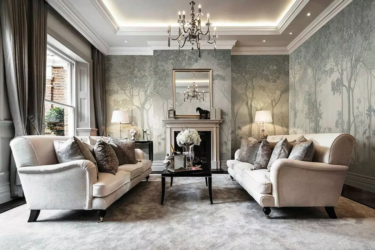 Classic Sala de estar (88 fotos): Design de interiores em estilos contemporâneos e americanos clássicos, belas salas de estar em cores brilhantes, escolhendo pinturas no quarto 9681_53