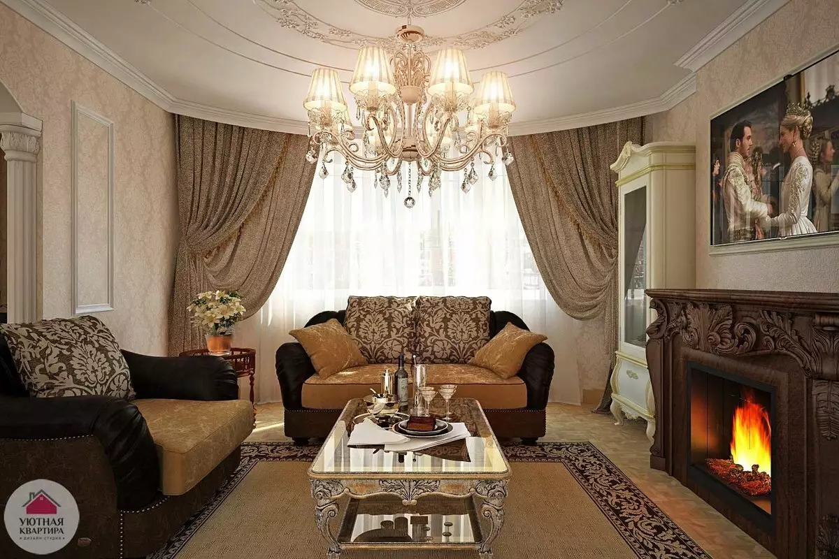 Soggiorno classico (88 foto): interior design in stili classici contemporanei e americani, bellissimi soggiorno in colori vivaci, scegliendo dipinti nella stanza 9681_56