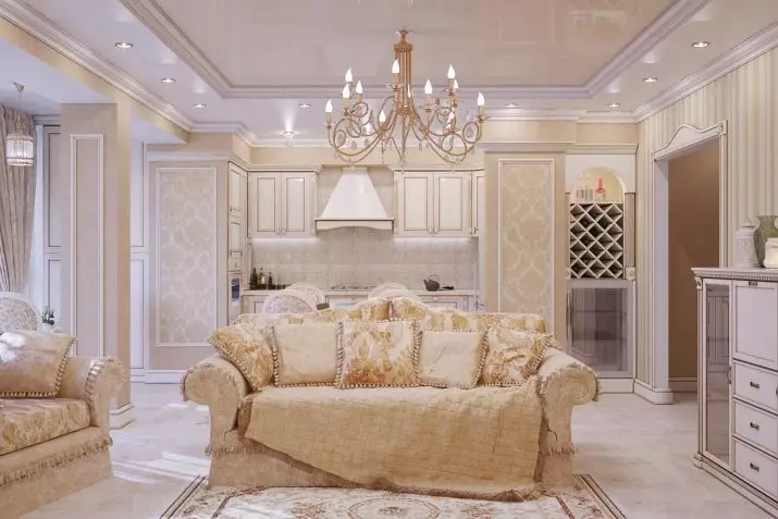 Klassieke woonkamer (88 foto's): Binneontwerp in style Kontemporêre en Amerikaanse klassieke, pragtige woonkamers in helder kleure, die keuse van skilderye in die kamer 9681_84