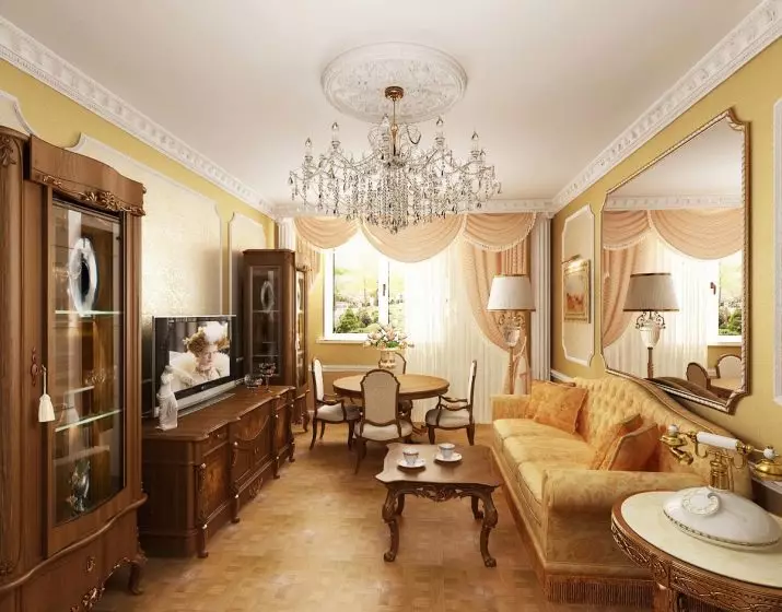 Klassieke woonkamer (88 foto's): Binneontwerp in style Kontemporêre en Amerikaanse klassieke, pragtige woonkamers in helder kleure, die keuse van skilderye in die kamer 9681_88