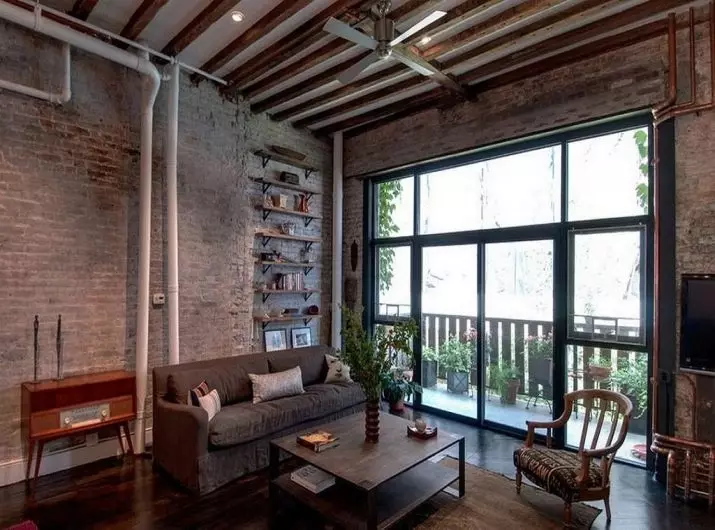 Loft Living Room (117 photos): Interior Design Hall with fireplace, examples of a small living room with loft elements 9684_100