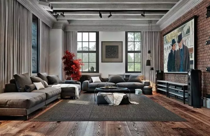 Loft obývacia izba (117 fotografií): Interiérový dizajn s krbom, príklady malej obývačky s podkrovnými prvkami 9684_108
