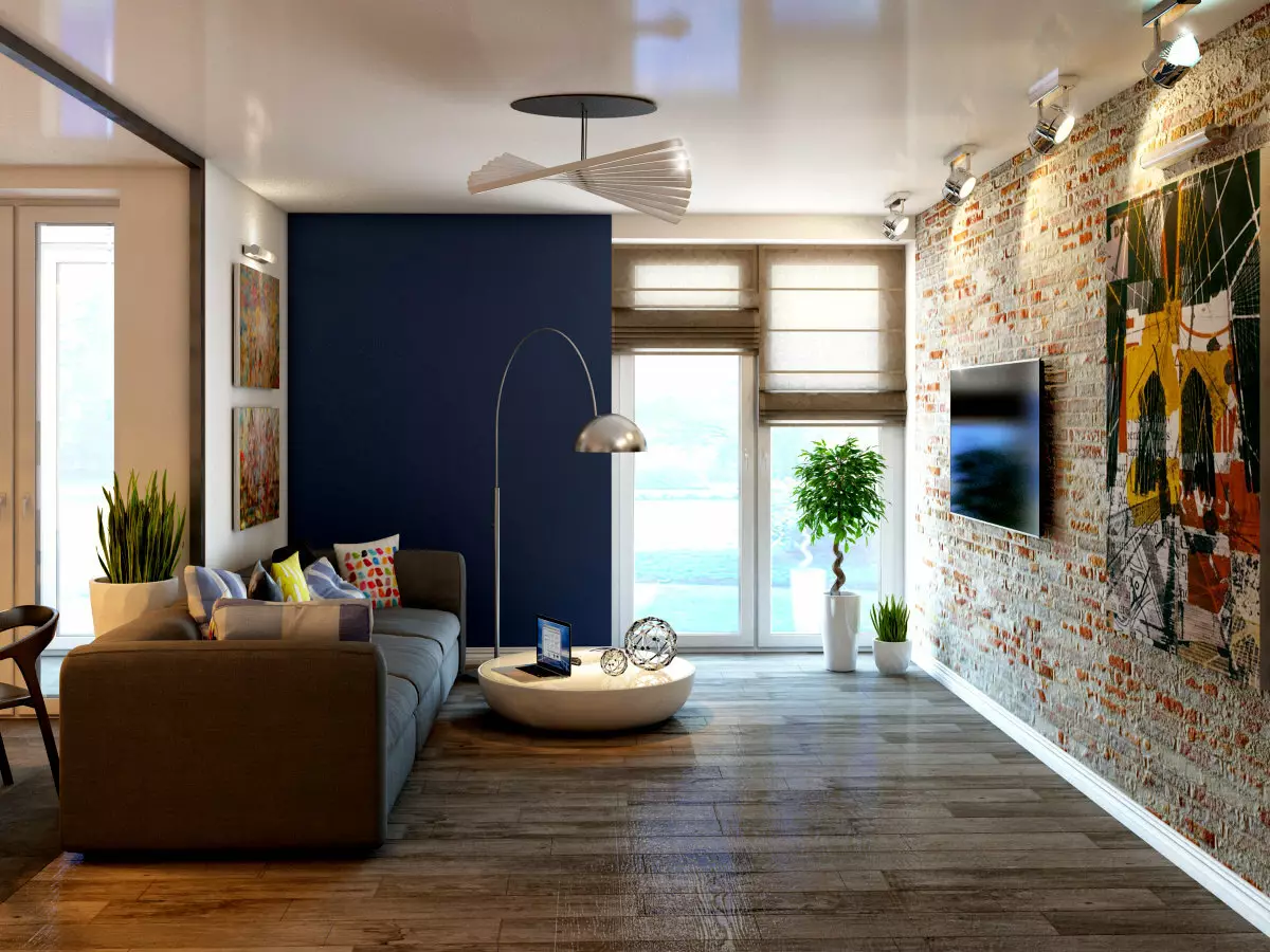Room Living Loft (117 foto): Salla e dizajnit të brendshëm me fireplace, shembuj të një dhome të vogël të jetesës me elemente papafingo 9684_12