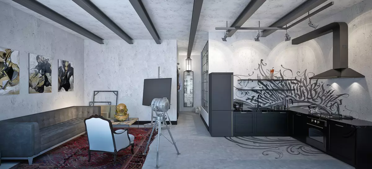 Salón Loft (117 fotos): Salón de diseño de interiores con chimenea, ejemplos de una pequeña sala de estar con elementos loft 9684_22