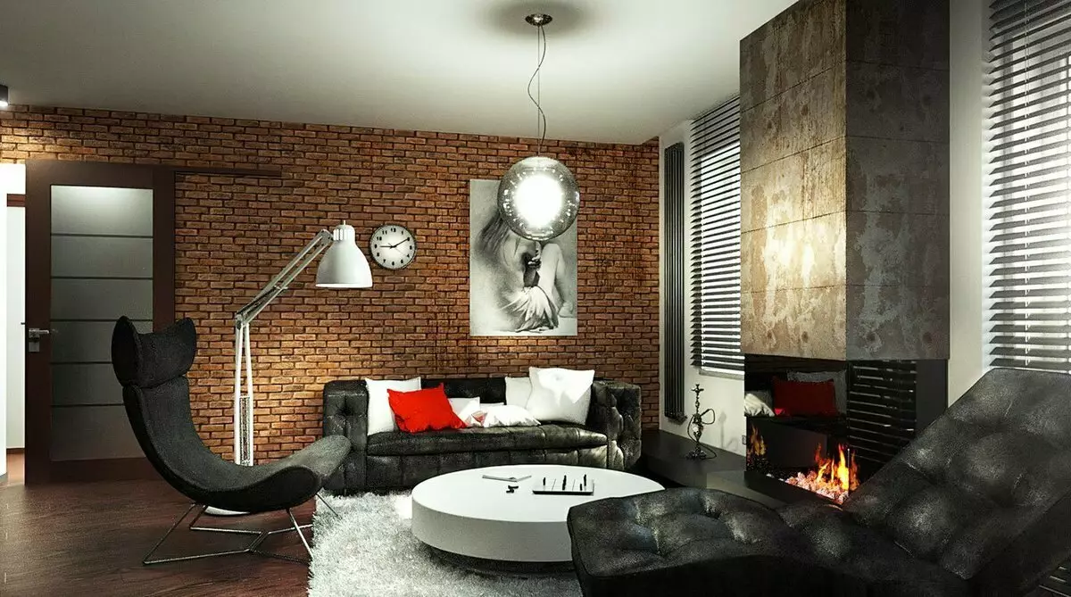 Loft Jiyana Loft (117 wêne): Salona sêwirana navxweyî bi fireplace, mînakên jûreyek rûniştinê ya piçûk bi hêmanên loft 9684_66