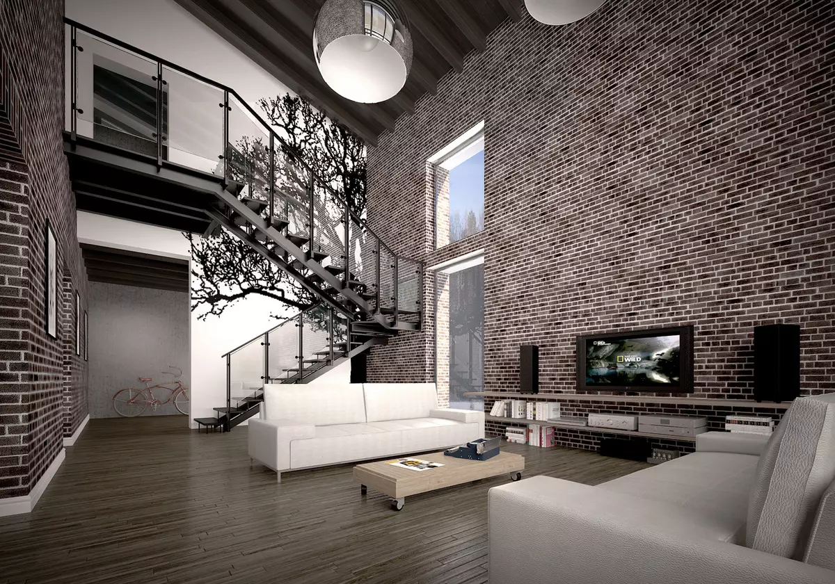 Loft Jiyana Loft (117 wêne): Salona sêwirana navxweyî bi fireplace, mînakên jûreyek rûniştinê ya piçûk bi hêmanên loft 9684_94