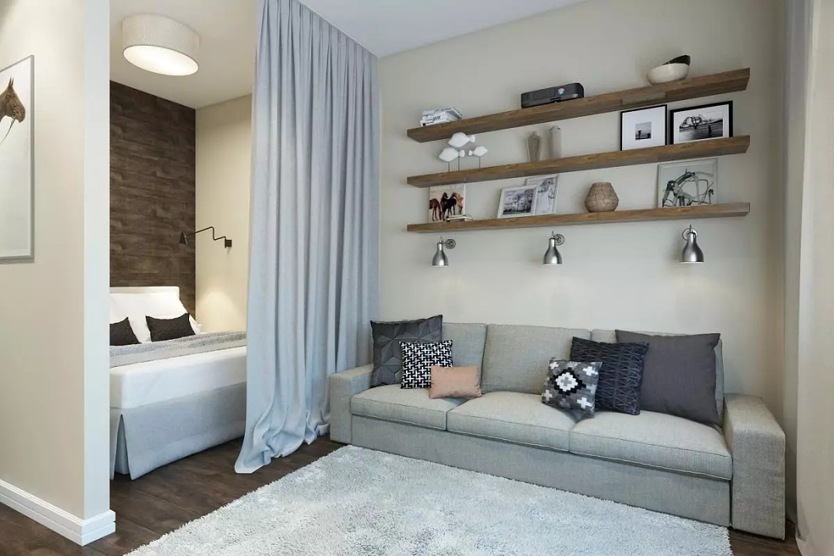 작은 거실의 인테리어 (119 개 사진) 아파트의 작은 홀 현대 아이디어. 어떻게 미니 룸을 갖추기 위해? 9695_35