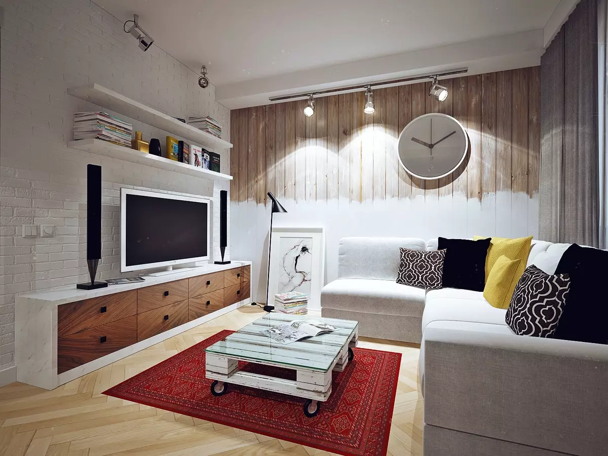 작은 거실의 인테리어 (119 개 사진) 아파트의 작은 홀 현대 아이디어. 어떻게 미니 룸을 갖추기 위해? 9695_5