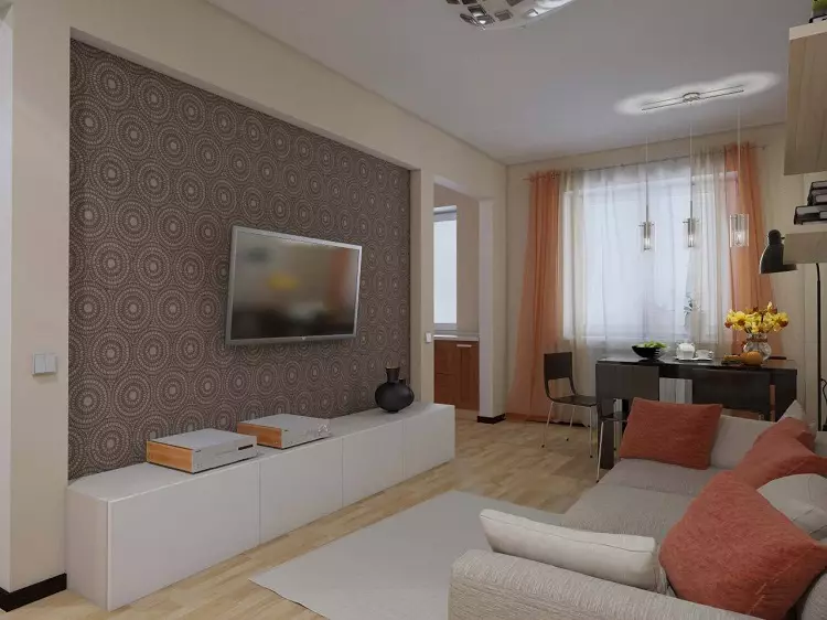 Dizajni i dhomës së ndenjes në Hrushovi (105 foto): Regjistrimi i brendësisë së sallës prej 18 metra katrorë. m formë drejtkëndëshe dhe dhomë të ngushtë të vogël me ballkon 9697_28