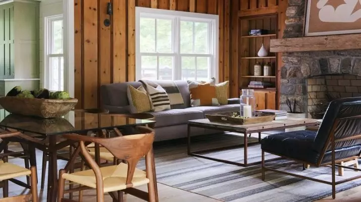Sala de estar en una casa de madera (69 fotos): Opciones de diseño de interiores para la sala de estar del país. ¿Cómo organizar una sala en el país justo y con buen gusto? 9700_14