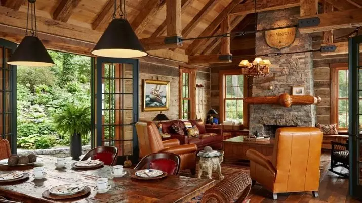 Вітальня в дерев'яному будинку (69 фото): варіанти дизайну інтер'єру дачної вітальні. Як оформити зал на дачі просто і зі смаком? 9700_47