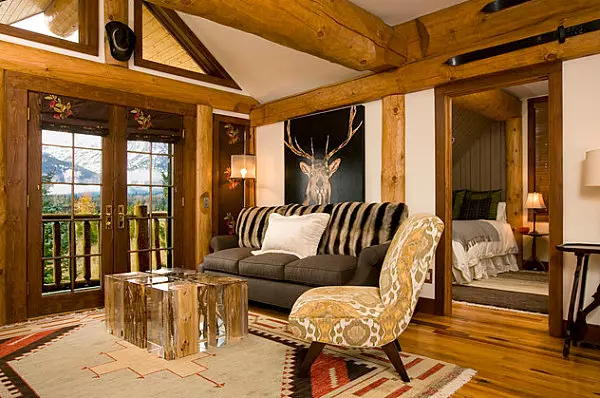 Sala de estar en una casa de madera (69 fotos): Opciones de diseño de interiores para la sala de estar del país. ¿Cómo organizar una sala en el país justo y con buen gusto? 9700_52