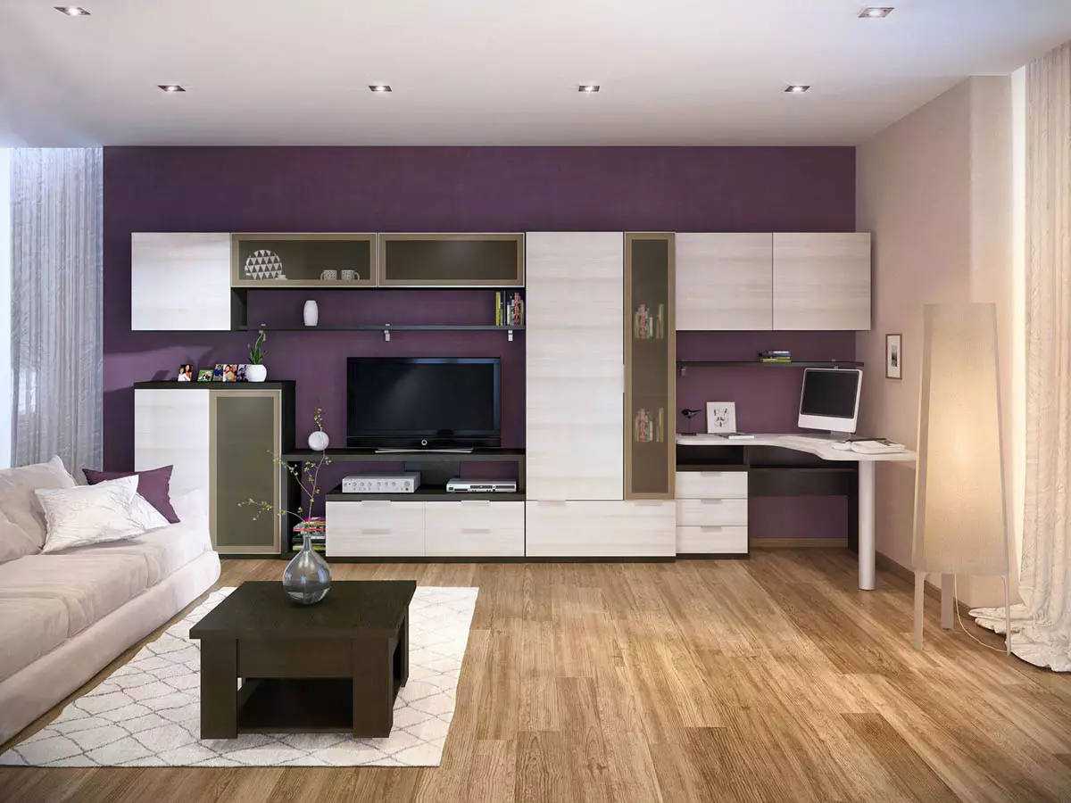 Modulêre hoek meubels vir die woonkamer: modules met 'n klerekas en 'n stel in 'n moderne en ander styl, die keuse van 'n headuit 9708_15