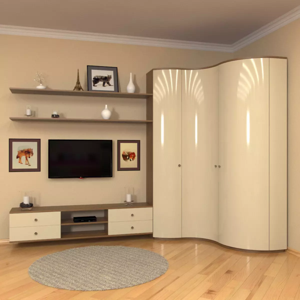 Modular angular furniture para sa living room: modules na may wardrobe at isang set sa isang modernong at iba pang estilo, pagpili ng isang headuit 9708_22