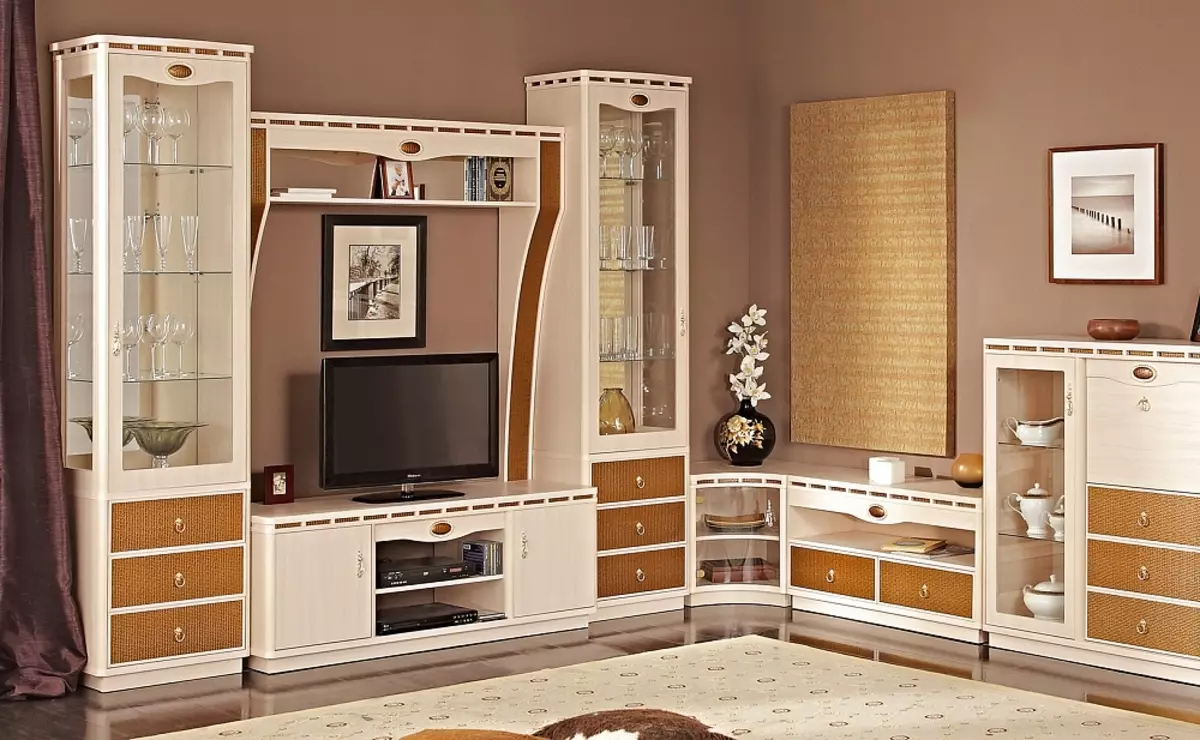 Modular angular furniture para sa living room: modules na may wardrobe at isang set sa isang modernong at iba pang estilo, pagpili ng isang headuit 9708_4