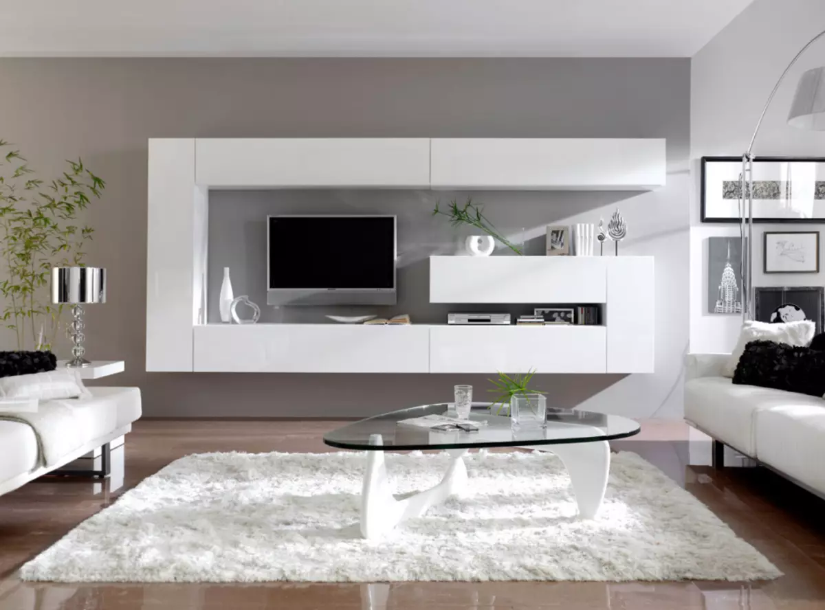 Perabot ruang tamu modular putih: reka bentuk sistem modular berkilat dan matte dalam nada putih 9717_13