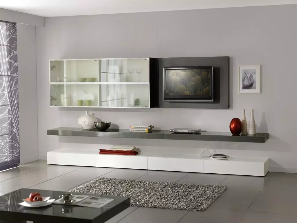 Witte modulaire woonkamermeubilair: ontwerp van glanzende en matte modulaire systemen in witte tonen 9717_17