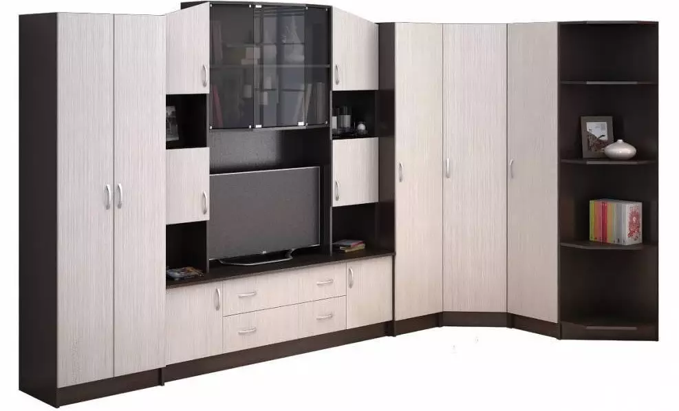 Witte modulaire woonkamermeubilair: ontwerp van glanzende en matte modulaire systemen in witte tonen 9717_36