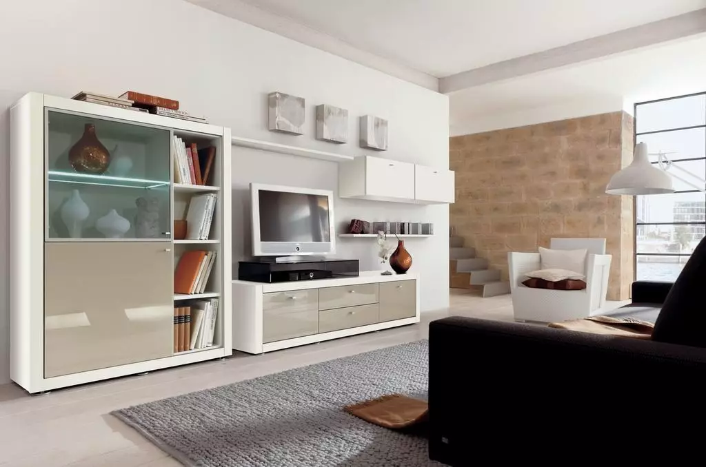 Perabot ruang tamu modular putih: reka bentuk sistem modular berkilat dan matte dalam nada putih 9717_41