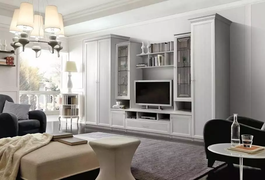 Witte modulaire woonkamermeubilair: ontwerp van glanzende en matte modulaire systemen in witte tonen 9717_7