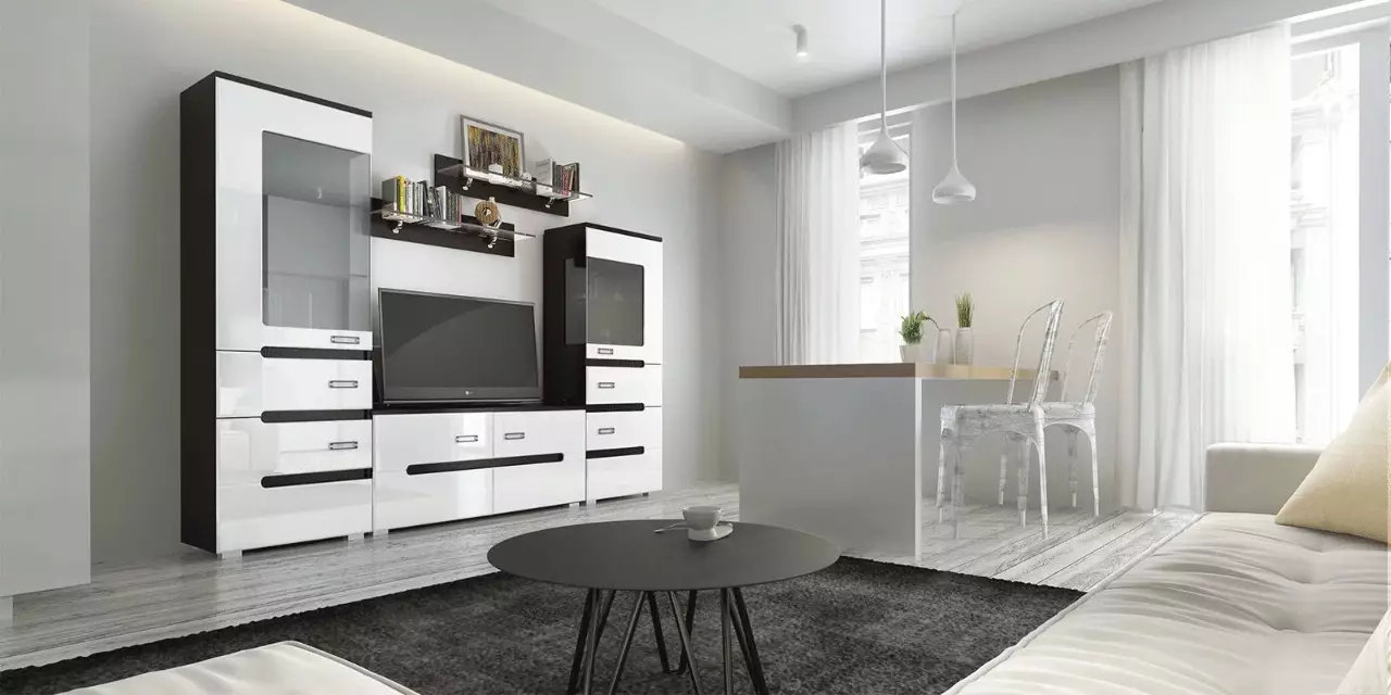 白色模塊化客廳家具：白色色調設計的光澤和啞光模塊化系統 9717_8