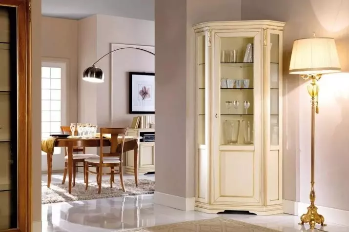Bukit kanggo ruang tamu: pilih cabinets-sudhut-lemari-lemari-lemari, dresserer lan model liyane kanggo sajian, perabotan warna klasik lan wedang liyane 9722_11