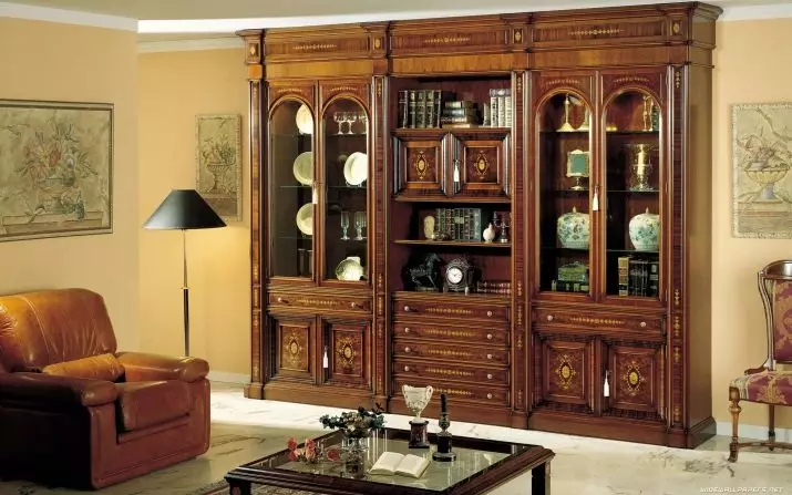 Bukit kanggo ruang tamu: pilih cabinets-sudhut-lemari-lemari-lemari, dresserer lan model liyane kanggo sajian, perabotan warna klasik lan wedang liyane 9722_14