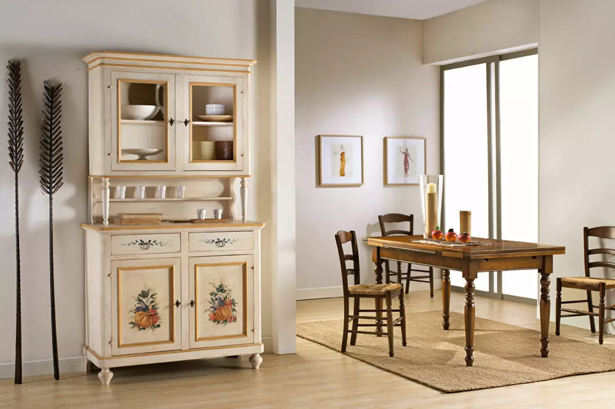 Bukit kanggo ruang tamu: pilih cabinets-sudhut-lemari-lemari-lemari, dresserer lan model liyane kanggo sajian, perabotan warna klasik lan wedang liyane 9722_22