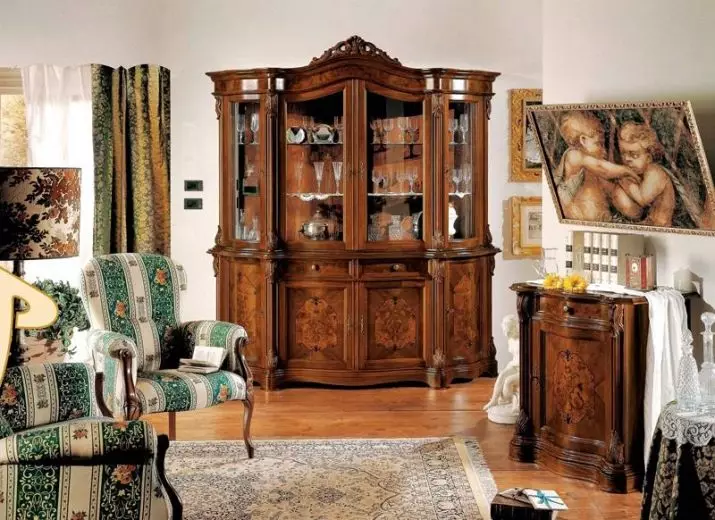Bukit kanggo ruang tamu: pilih cabinets-sudhut-lemari-lemari-lemari, dresserer lan model liyane kanggo sajian, perabotan warna klasik lan wedang liyane 9722_37