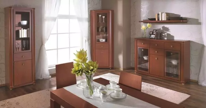 Bukit kanggo ruang tamu: pilih cabinets-sudhut-lemari-lemari-lemari, dresserer lan model liyane kanggo sajian, perabotan warna klasik lan wedang liyane 9722_51