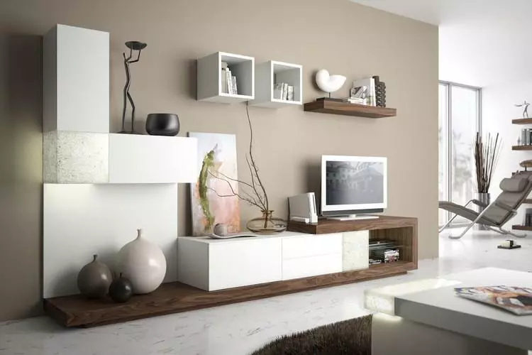 Modulære møbler i en moderne stil til stuen (60 billeder): Vælg moduler til stuen i tv-området, hylder og andre modulære systemer 9725_11