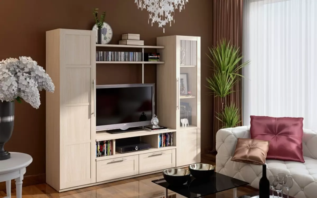 Modulaariset huonekalut nykyaikaiseen tyyliin olohuoneelle (60 valokuvaa): Valitse moduulit TV-alueella, hyllyt ja muut modulaariset järjestelmät 9725_35